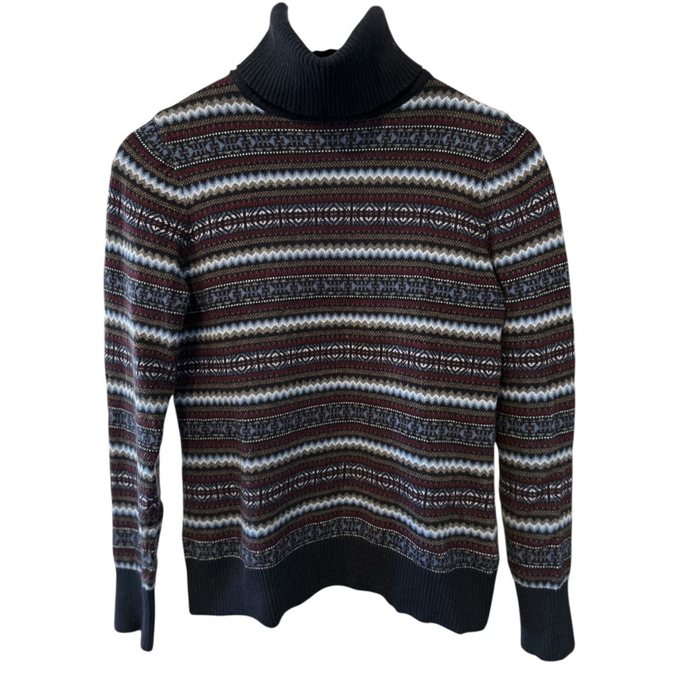 L.L. Bean Women’s Striped Cashmere Blend Fair Isle Turtleneck Sweater Small